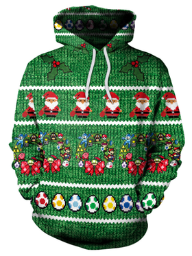 Sweat-shirt à Capuche et Imprimé Floral de Noël Vert