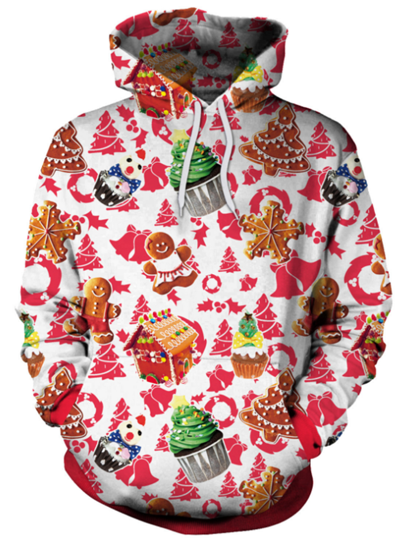 Sweat-shirt à Capuche et Imprimé Floral de Noël Rouge