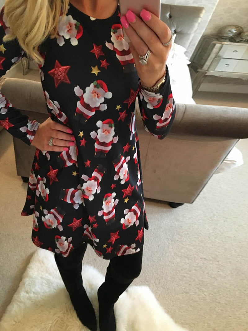 Robe à Imprimé Floral avec Motif du Père Noël Rouge