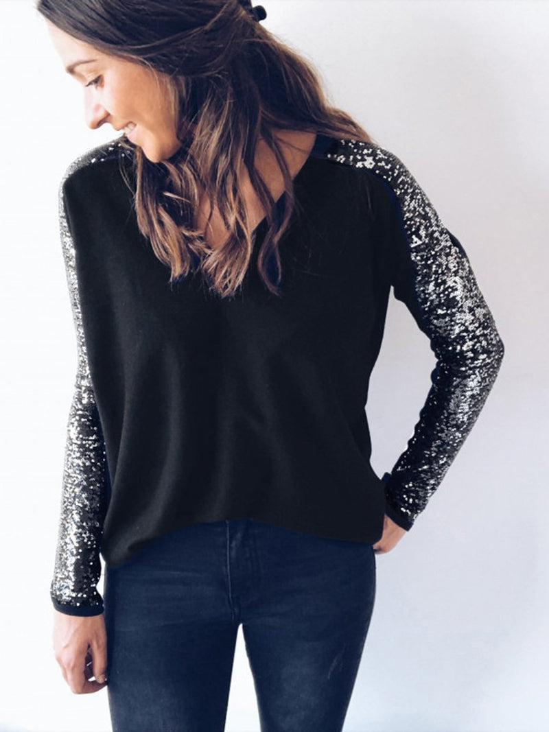 Blouse Col en V avec des Paillettes - CA Mode