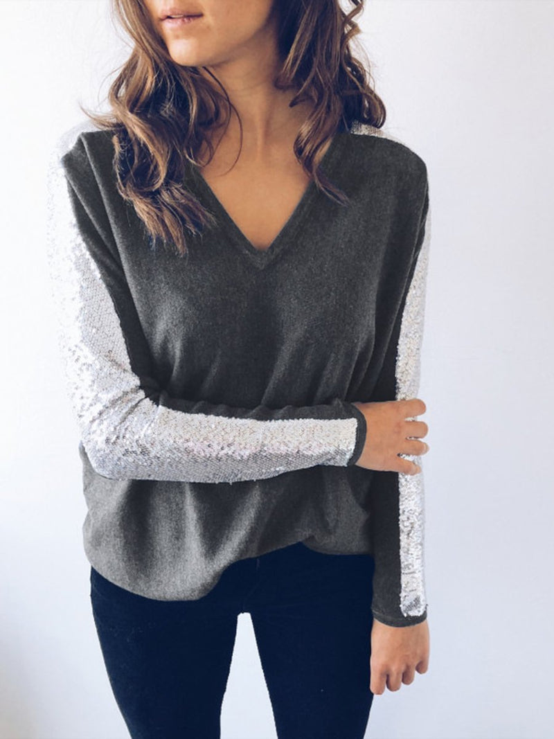 Blouse Col en V avec des Paillettes - CA Mode