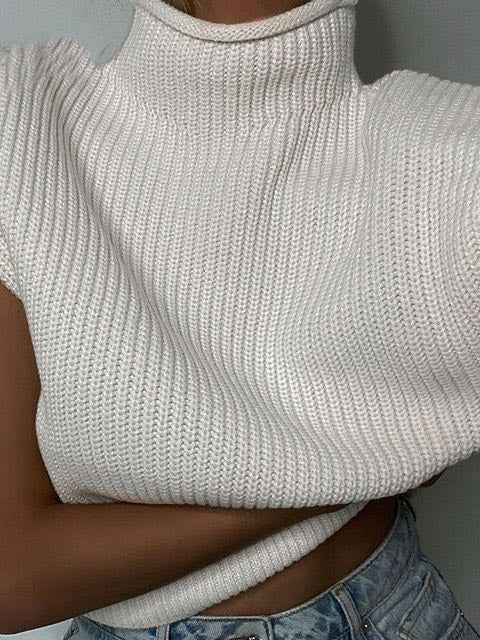 Pull Sans Manches Col Roulé Épaulettes