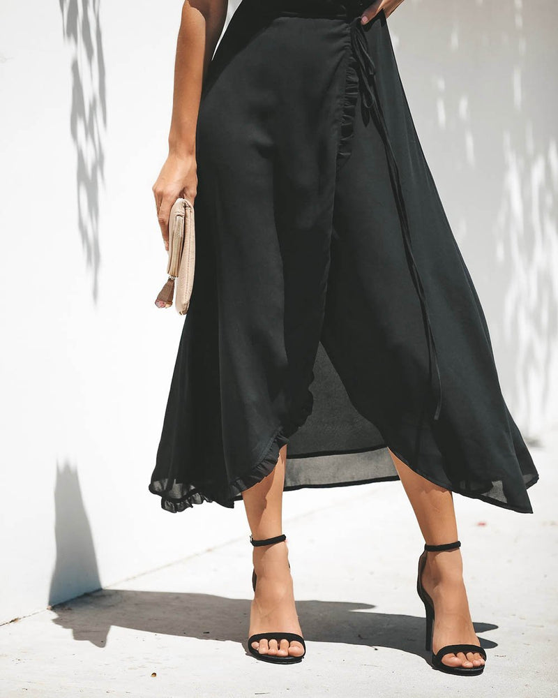 Maxi Robe à Col en V et Demi-manches Noire - CA Mode