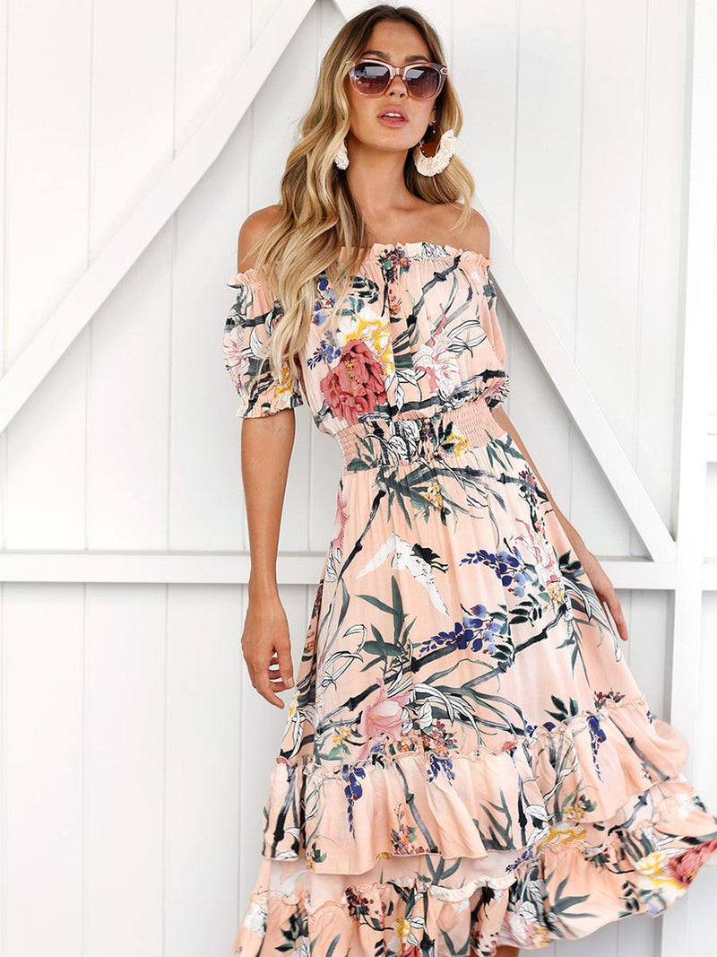 Robe à Imprimé Floral Taille Elastique