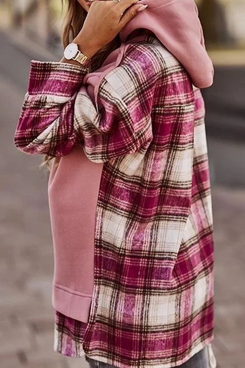 Plaid Patchwork Hooded Sweatshirt