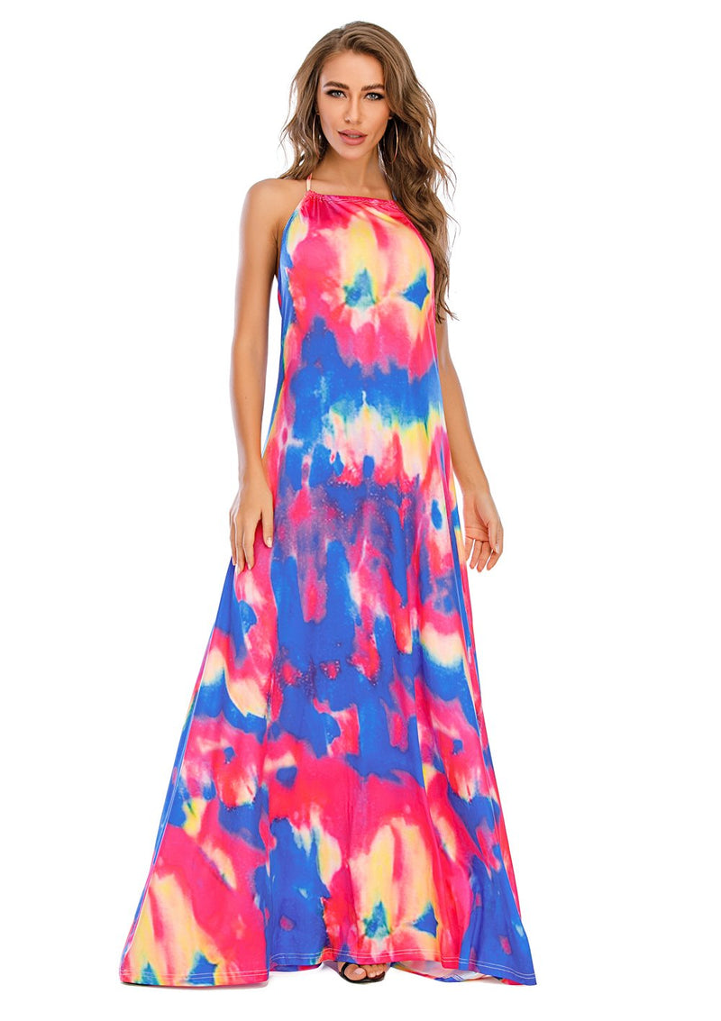 Robe Longue Bretelles Spaghetti Tie Dye