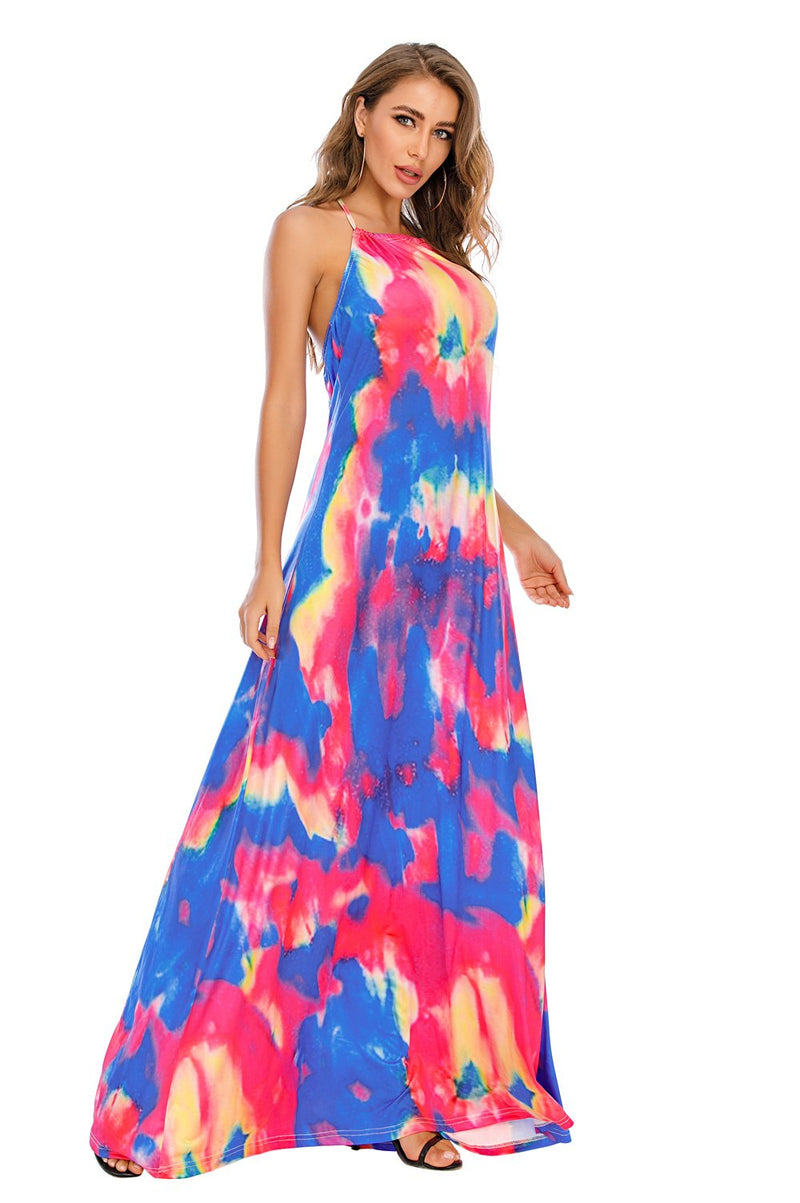 Robe Longue Bretelles Spaghetti Tie Dye