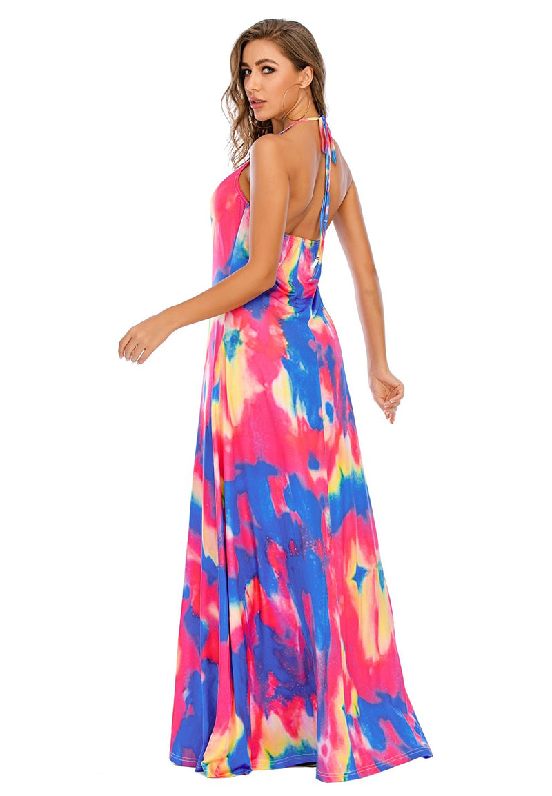 Robe Longue Bretelles Spaghetti Tie Dye