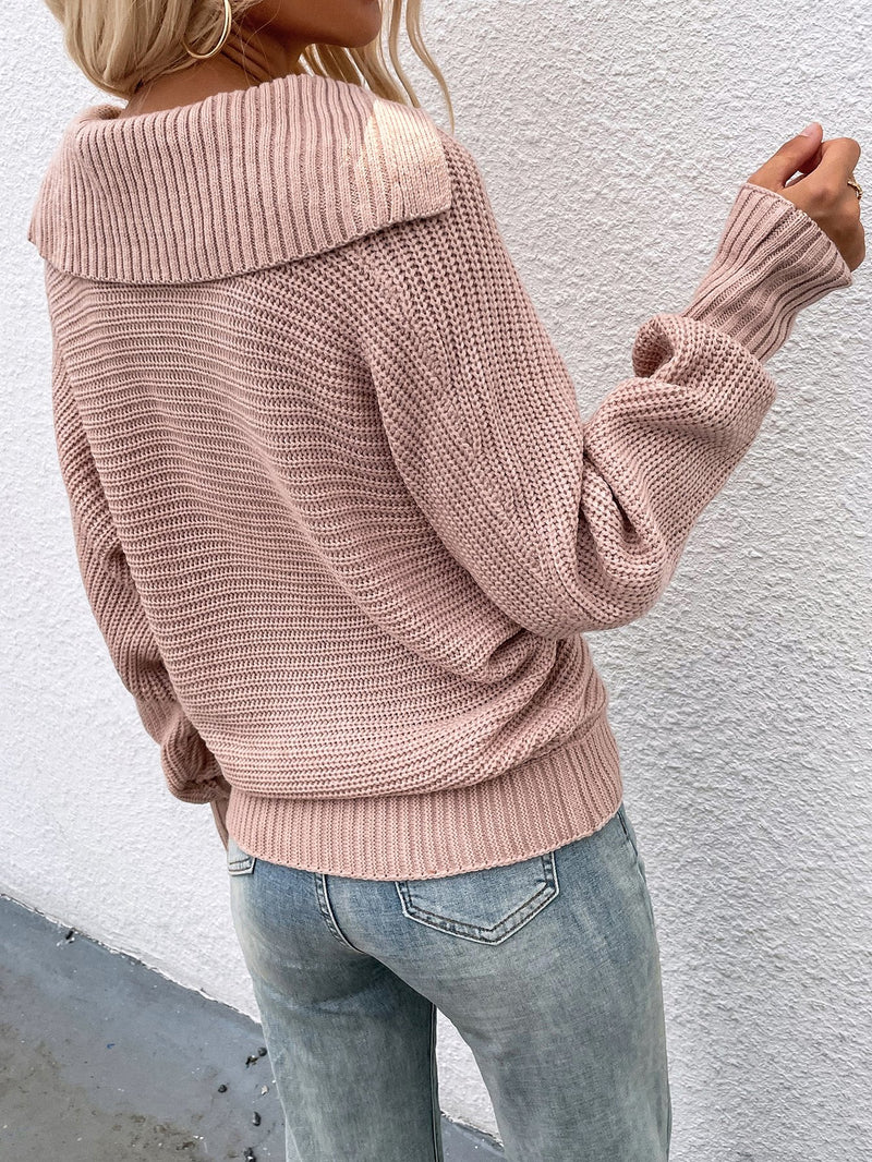 Pull en Maille Ample Col V Manches Longues