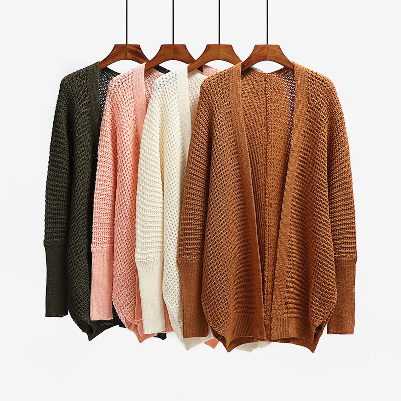 Cardigan en Tricot Drapé Manches Longues Ouvert Devant