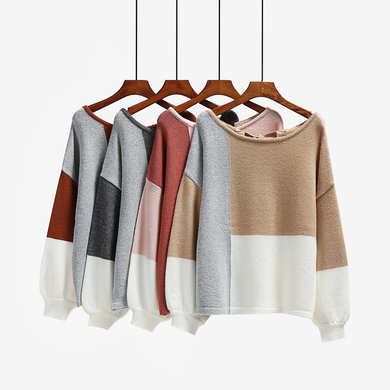 Pull en Patchwork Manches Longues Nouer Dos