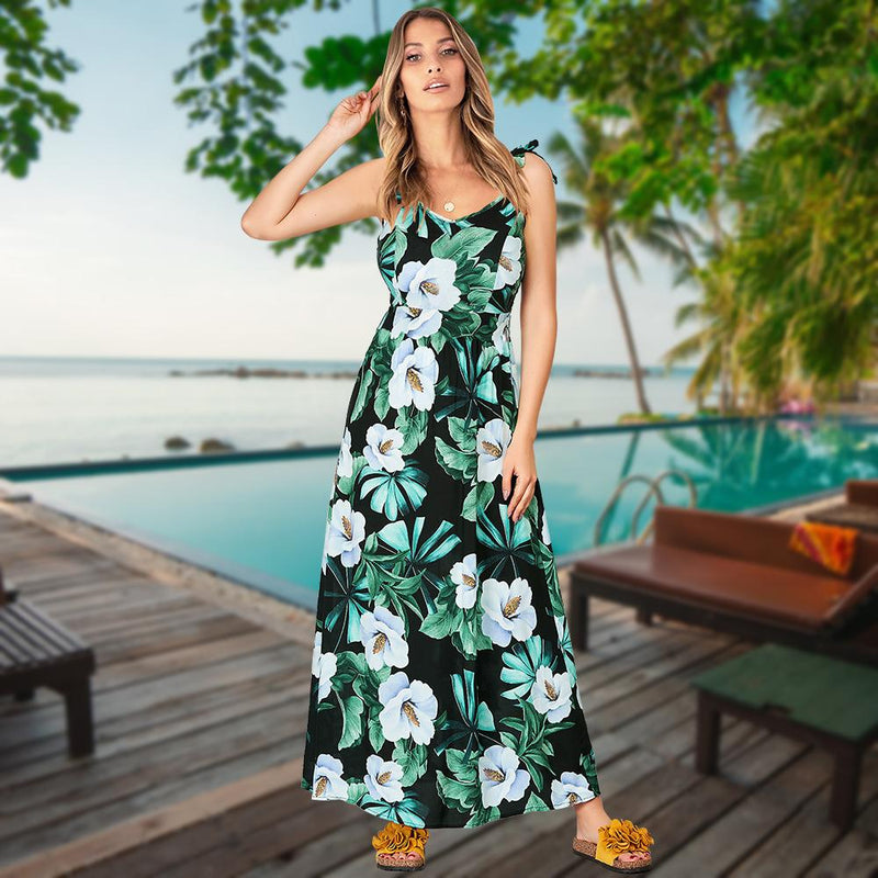 Robe Maxi Floral Bretelles Spaghetti Ajustables Col en V