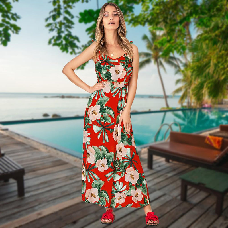 Robe Maxi Floral Bretelles Spaghetti Ajustables Col en V