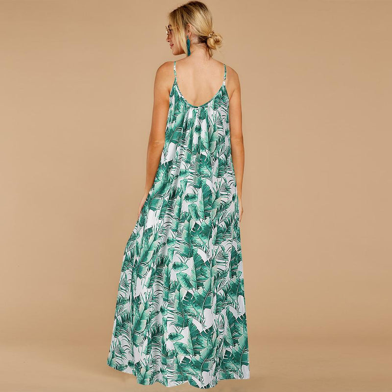 Robe Longue Sans Manches à Fines Bretelles Imprimé Floral