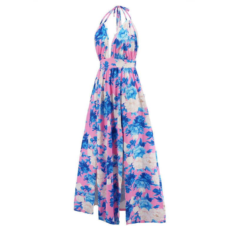 Longue Robe Sans Manches Imprimée Floral Dos Nu