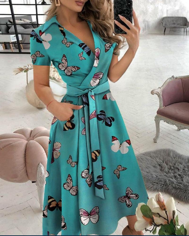 Robe Midi Manches Courtes Col en V Croisé