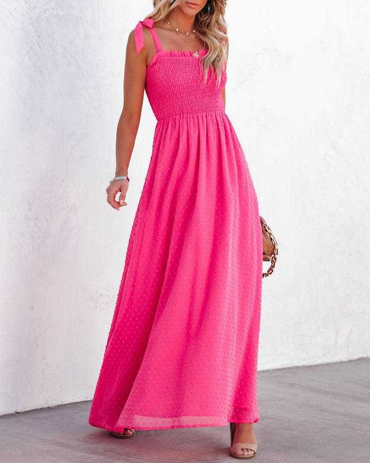 Robe Maxi Taille Haute Sans Manches Encolure Carrée