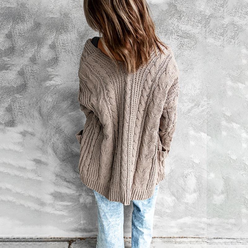 Pull Cardigan Ouvert Manches Longues Tricot Torsadé