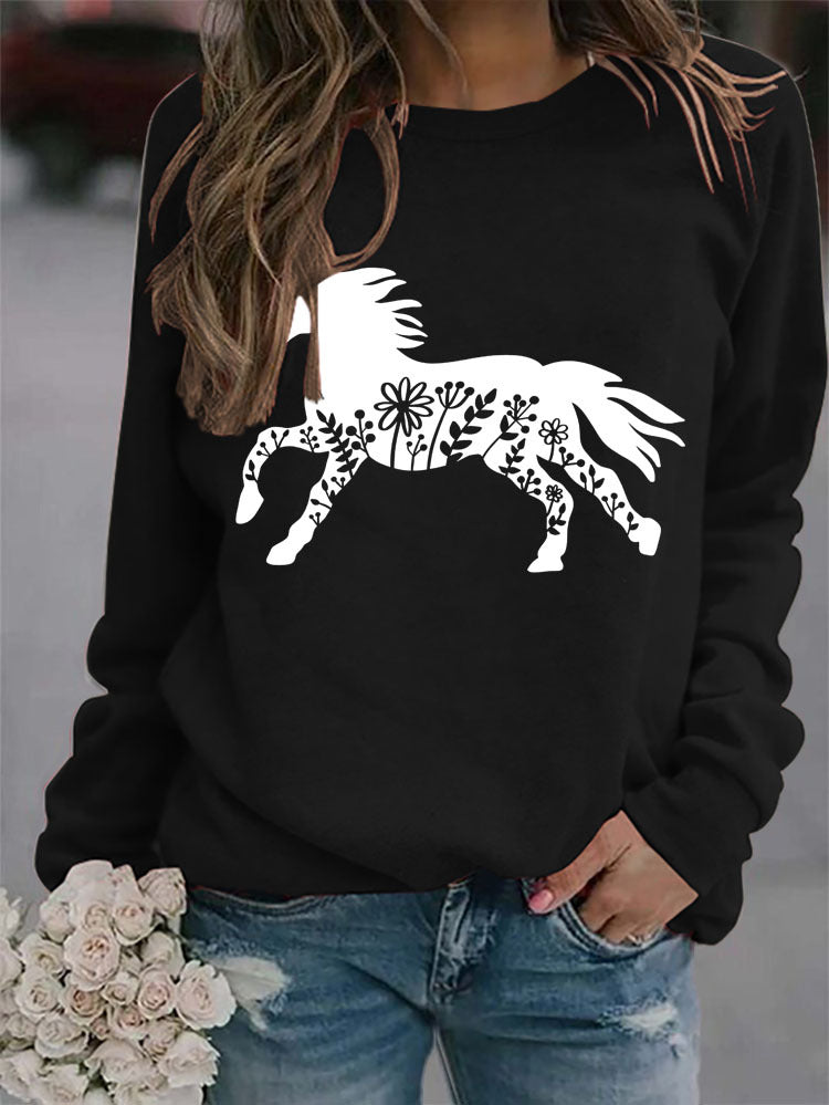 Crew Neck Long Sleeve Animal Print Sweatshirt