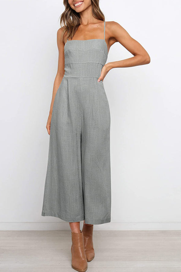 Solid Tie Backless Cropped Jumpsuits