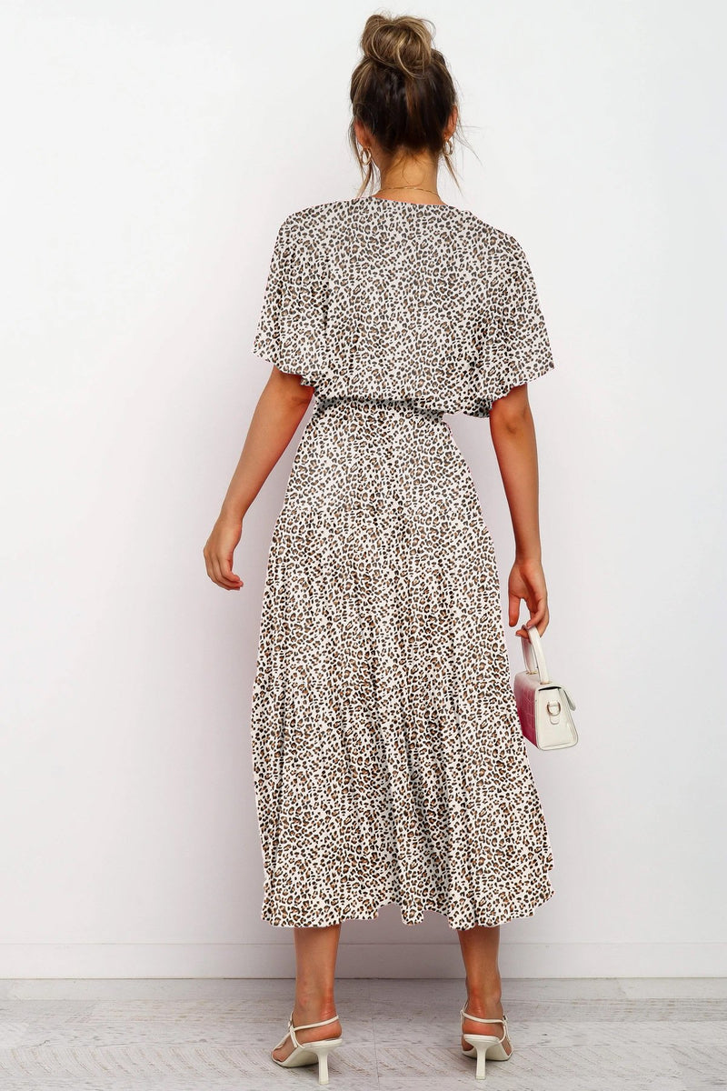 Robe Maxi Fleurie Manches Courtes Nouée Devant