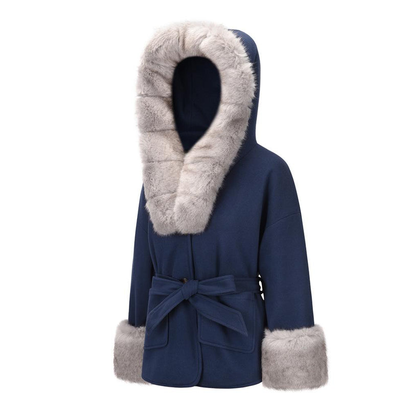 Manteau Bubble en Fausse Fourrure Nouée Poche Avant