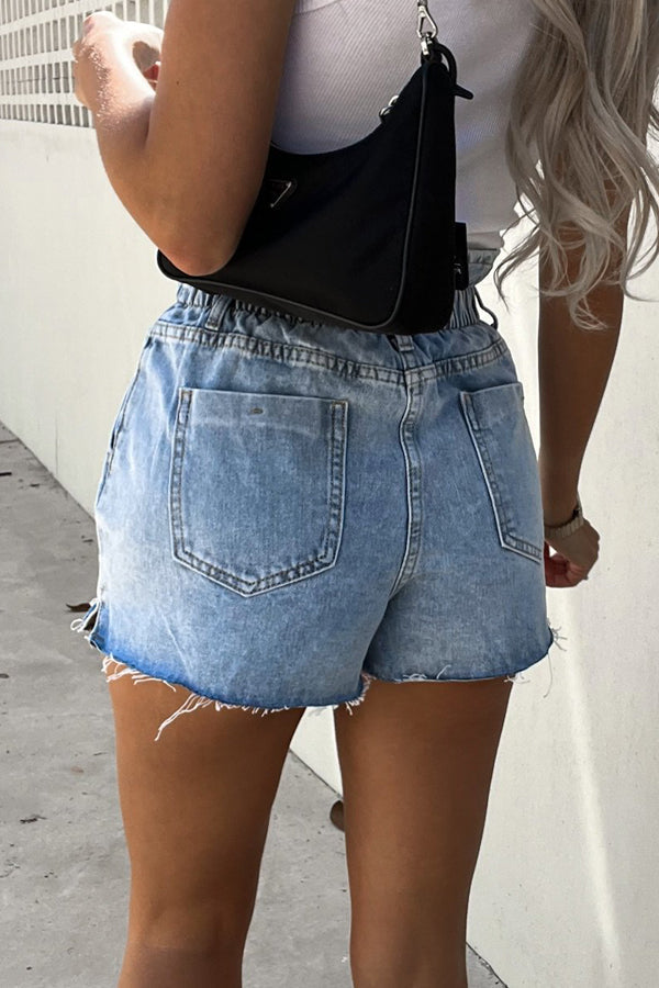 Sundays At The Market Cuffed Denim Paperbag Shorts