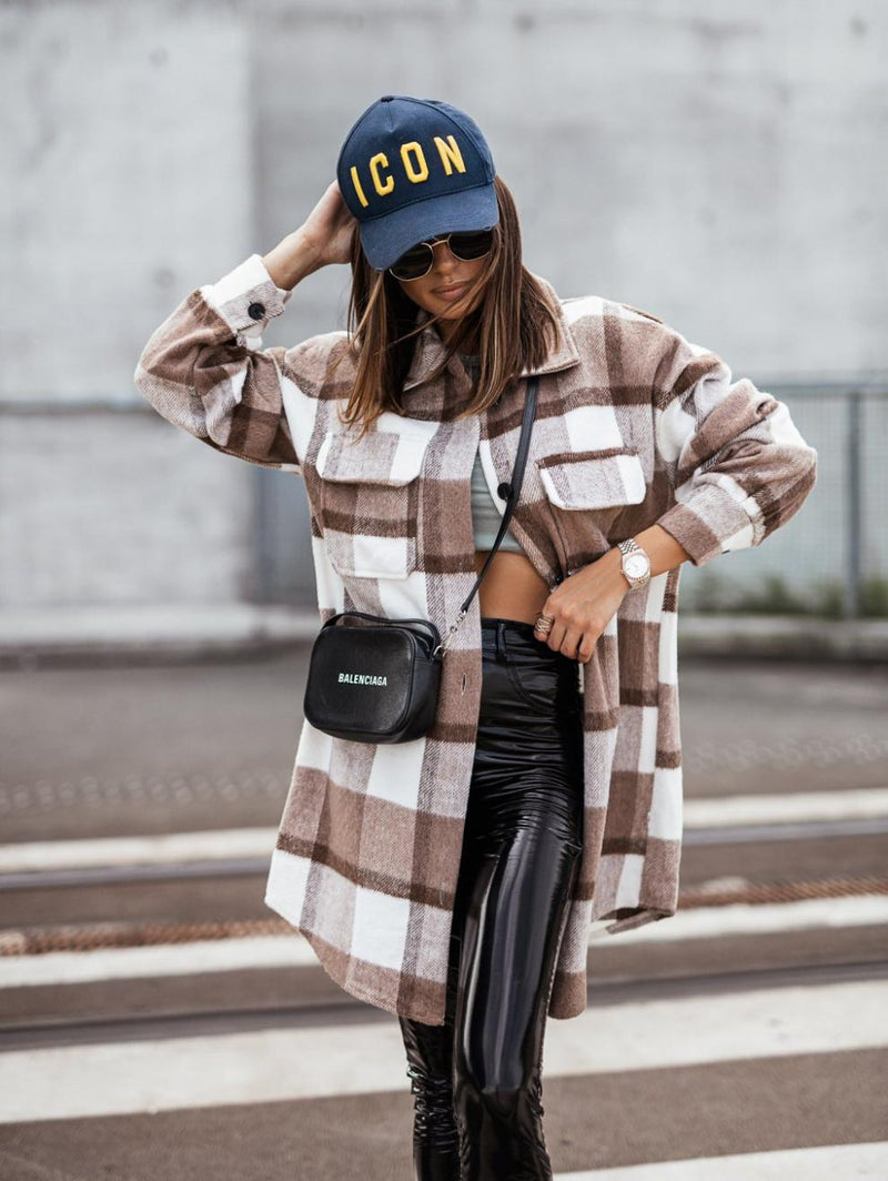 Chemise Décontractée à Carreaux Boutonnée Manches Longues