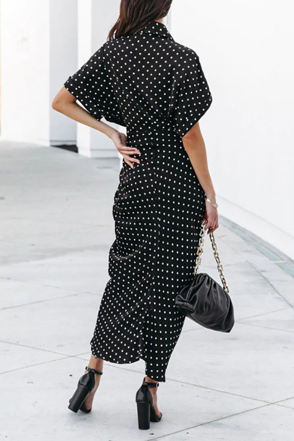 Polka Dot Tie Front Midi Shirt Dress