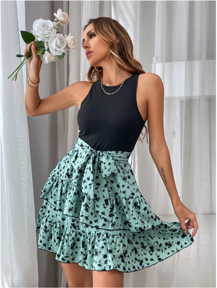 Elegant Sleeveless Round Neck Floral Tank Mini Dress