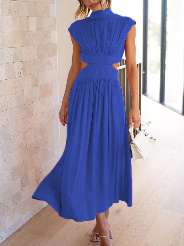 Robe Maxi Élégante Unie Sans Manches Col Rond