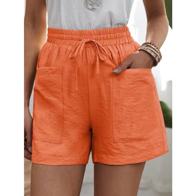 Short Couleur Unie Taille Haute Poche Cordon de Serrage