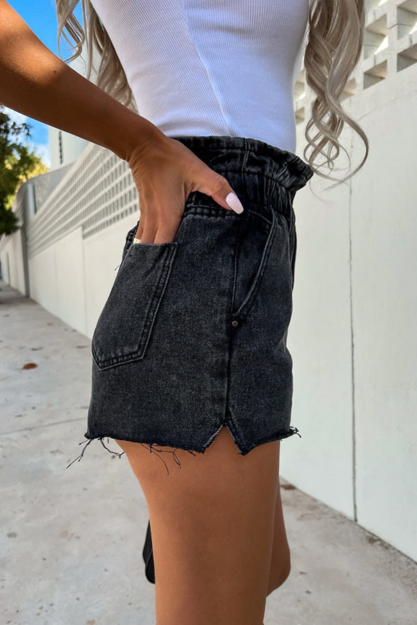 Sundays At The Market Cuffed Denim Paperbag Shorts