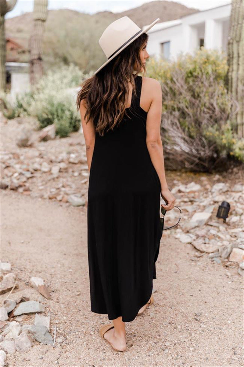 Solid Color Halter Neck Sleeveless Maxi Dress