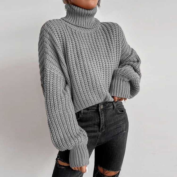 Loose Turtle Neck Knitted Long Sleeve Sweater