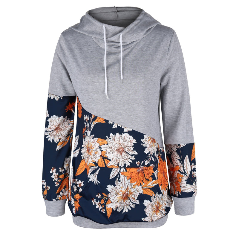 Pull avec Cordon de Serrage Imprimé Floral Manches Longues Col Rond