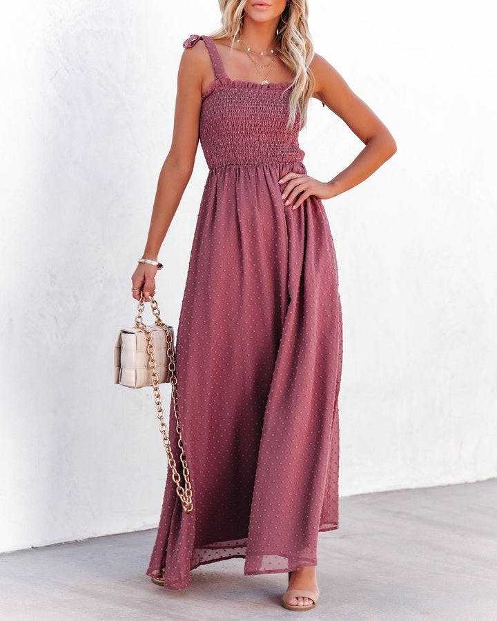 Robe Maxi Taille Haute Sans Manches Encolure Carrée