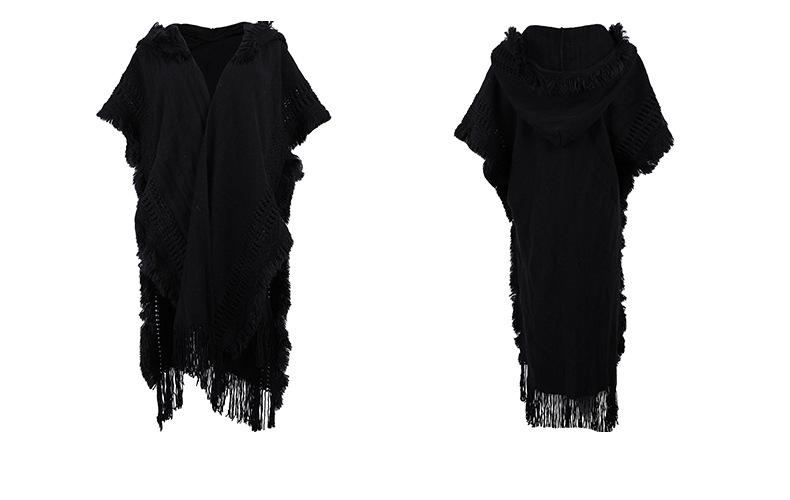 Ponchos Châles Ouvert Devant Capuche  Cardigan en Tricot