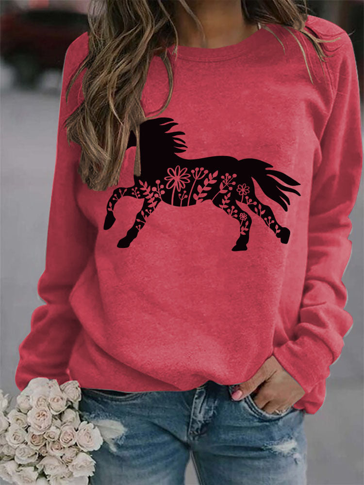 Crew Neck Long Sleeve Animal Print Sweatshirt