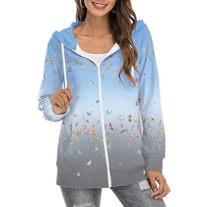 Sweat à Capuche Zippé Manches Longues Imprimé FloralMode