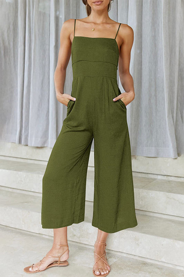 Solid Tie Backless Cropped Jumpsuits