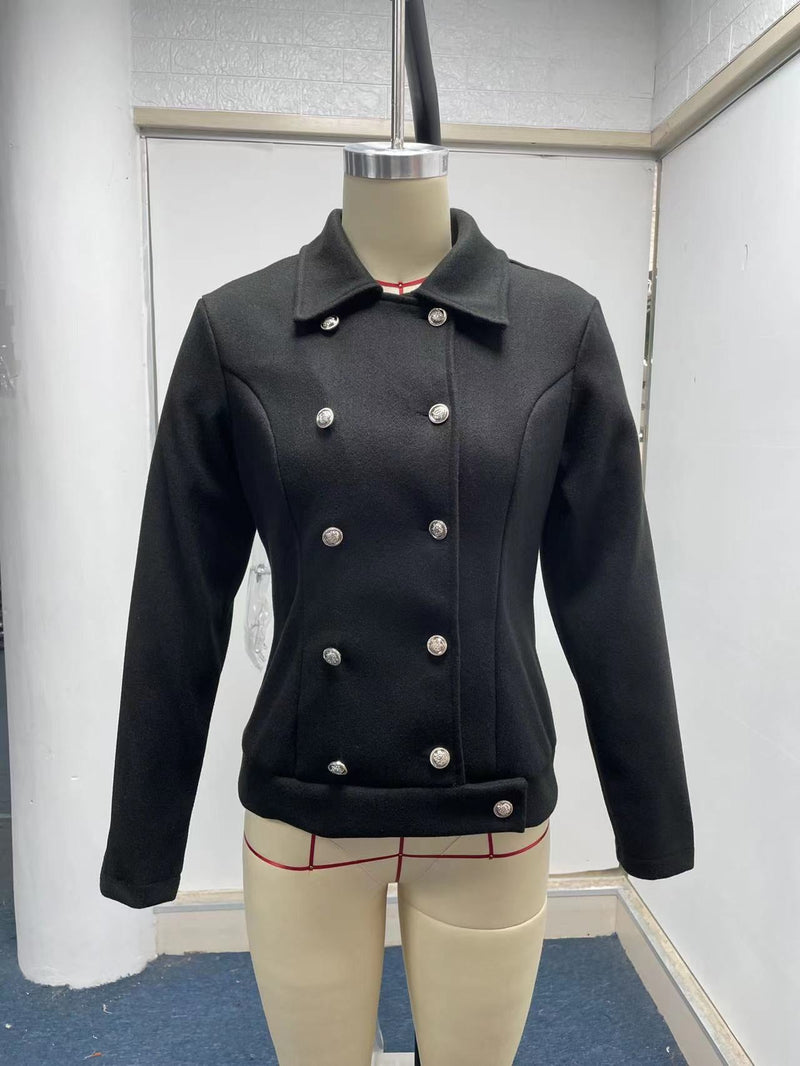 Veste Chaude Boutonnée en Laine Unie