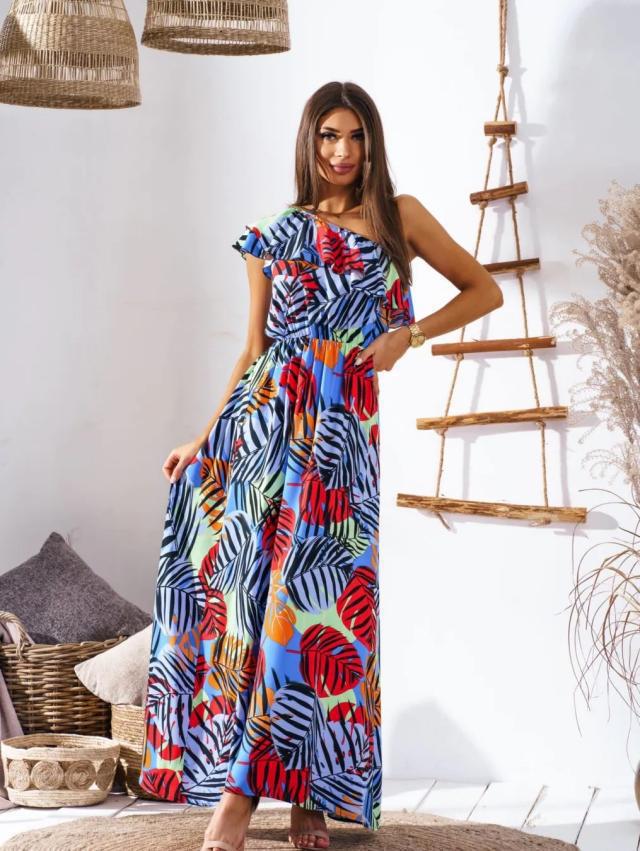 One Shoulder Wrap Waist Maxi Dress