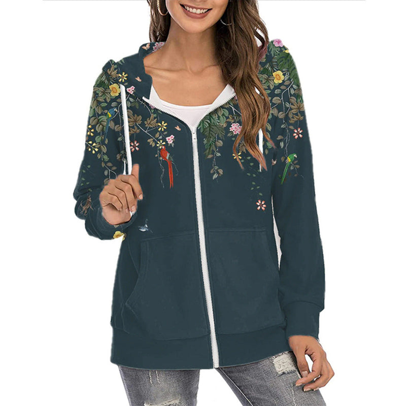 Sweat à Capuche Zippé Manches Longues Imprimé FloralMode