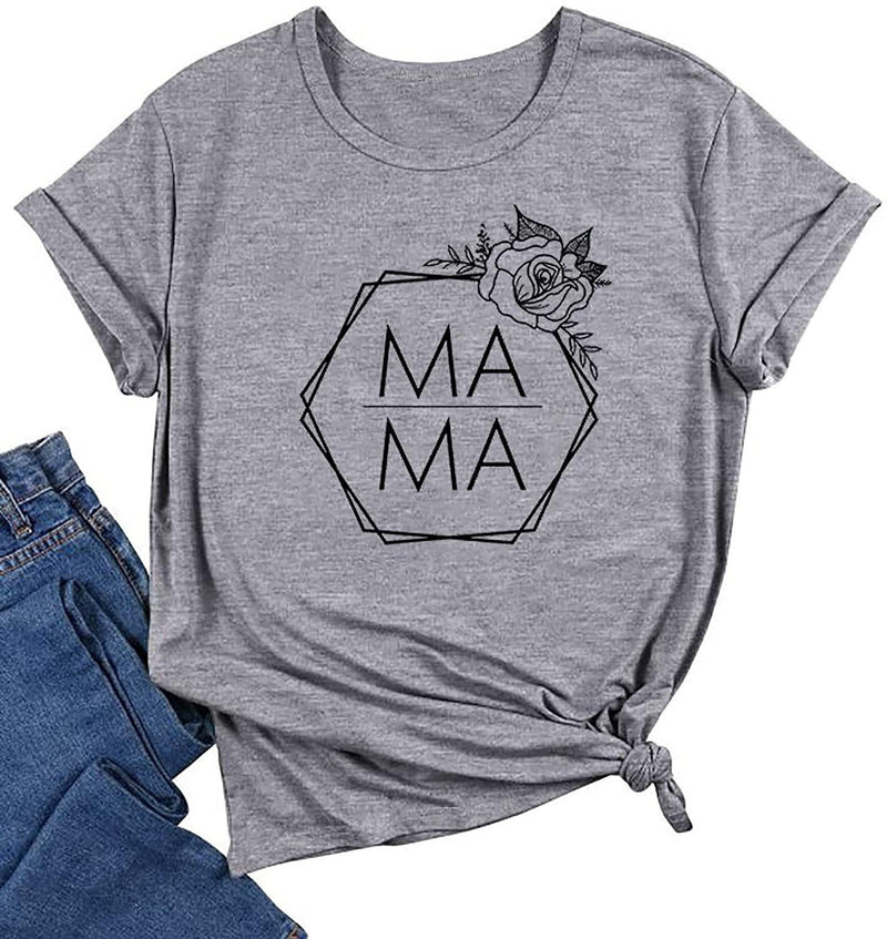 T-Shirt Imprimé MAMA Manches Courtes et Col Rond