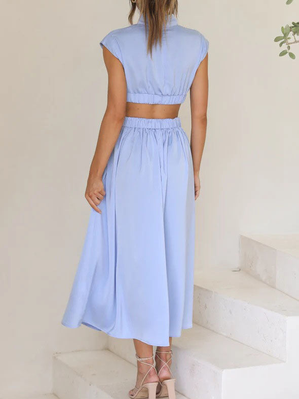 Robe Maxi Élégante Unie Sans Manches Col Rond