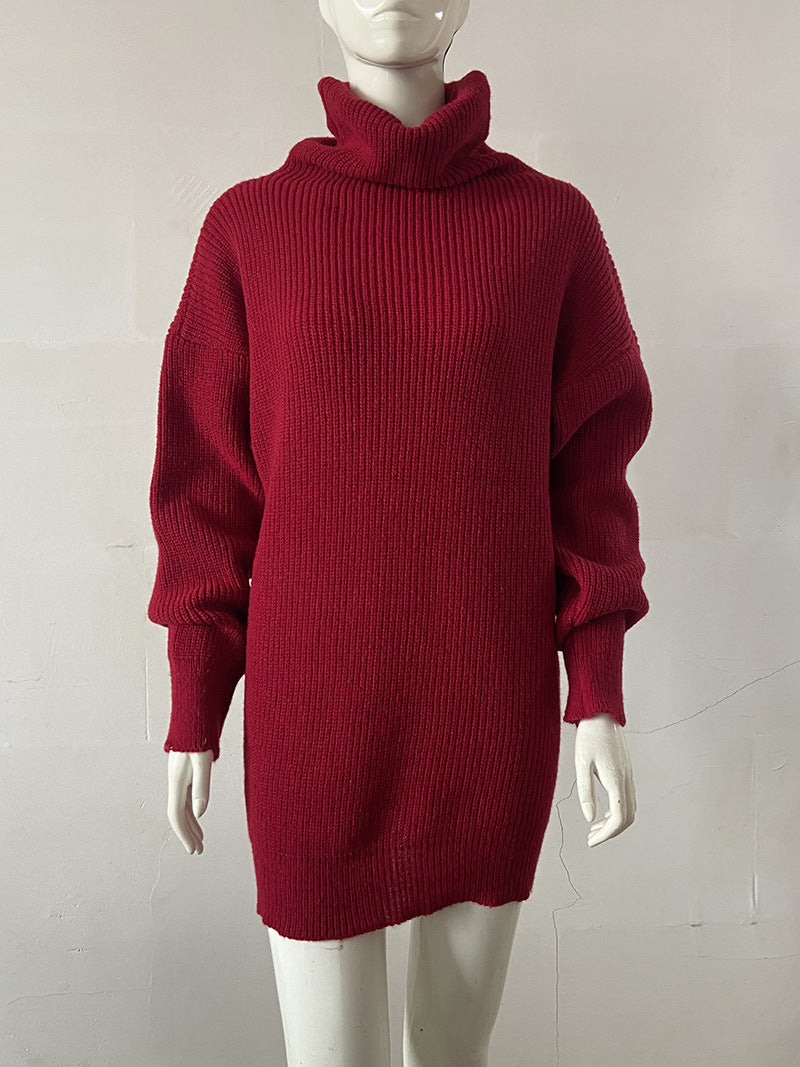 Turttleneck Long Sleeve Loose Knitted Sweater Mini Dress