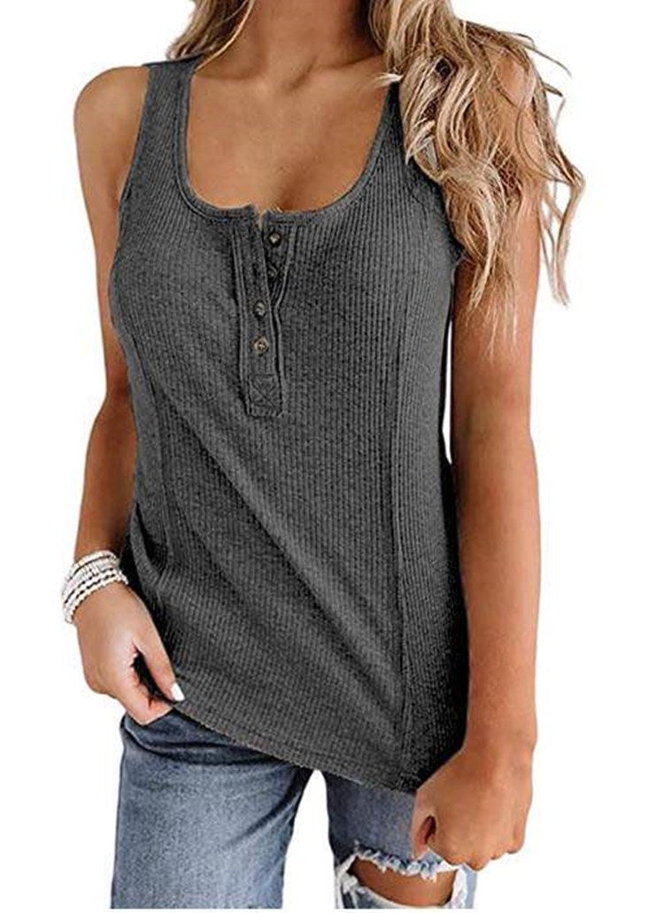 Casual U Neck Button Up Tank Top