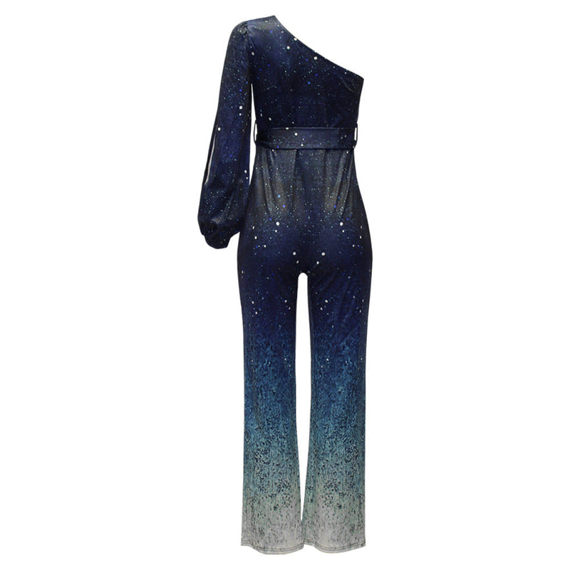 One Shoulder Sequins Long Sleeve Jumpsuit