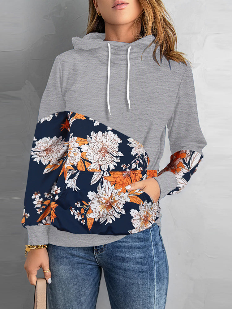 Pull à Capuche Imprimé Floral Manches Longues